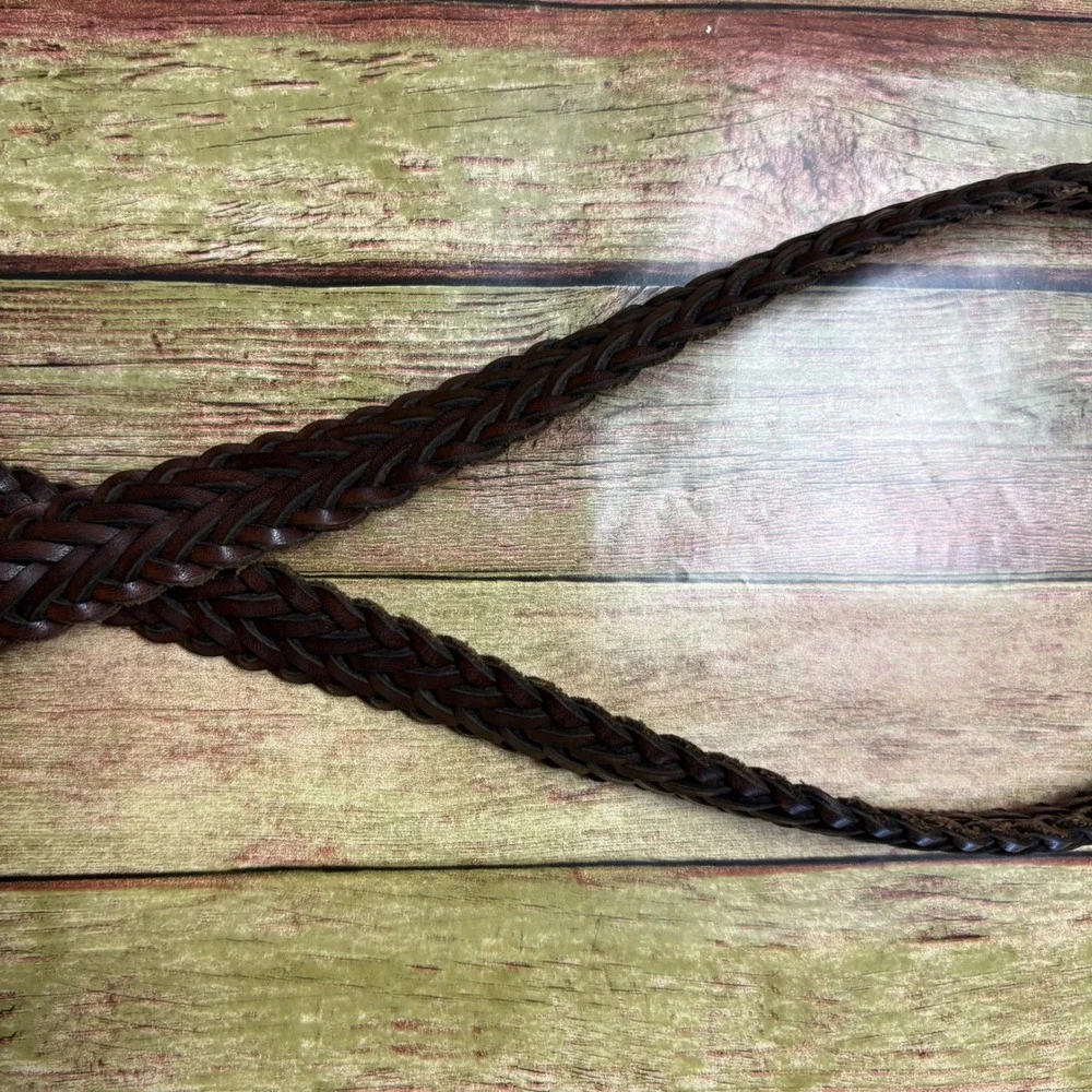 Vintage Braided Leather Belt Oil Tanned Cowhide Dark Brown Boho Western Size 30